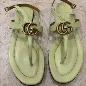 Gucci Women's Light Green Sandals with Gold Logo